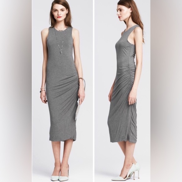 Banana Republic Forrest Green Ruched, Crewneck, Sleeveless Bodycon Dress. - Picture 8 of 12